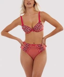 Playful Promises Cherry Embroidery Coral Highwaisted Thong