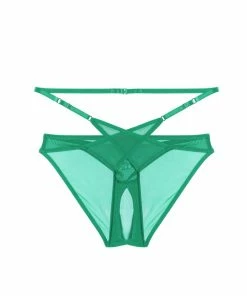 Playful Promises Luxe Bras Eddie Green Crossover Wrap Crotchless Brazilian Brief