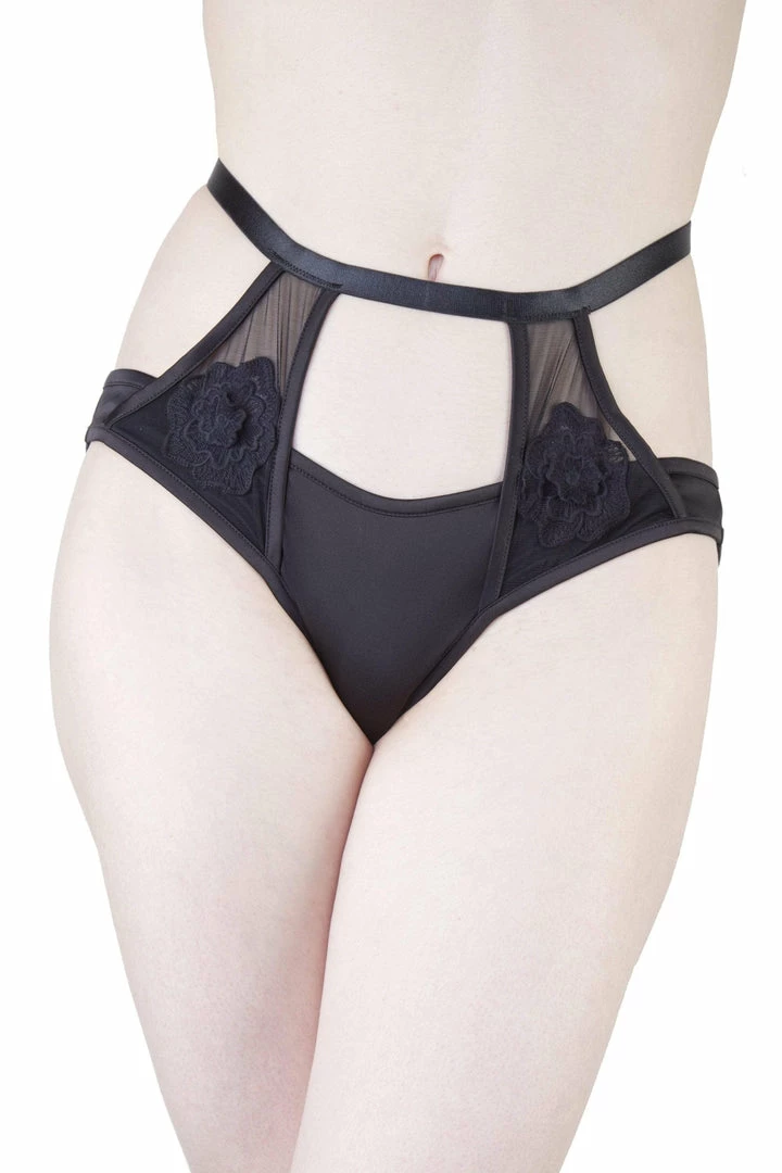 Playful Promises Effie Black Satin And Mesh Applique Brief Outlet 3 Playful Promises Effie Black Satin And Mesh Applique Brief Outlet