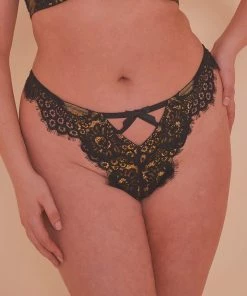 Playful Promises Outlet Jaquelina Mustard Contrast Crotchless Thong