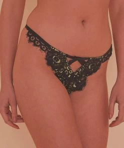 Playful Promises Outlet Jaquelina Mustard Contrast Crotchless Thong