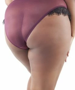 Playful Promises Karine Lace Overlay Brief Wine/Black Curve