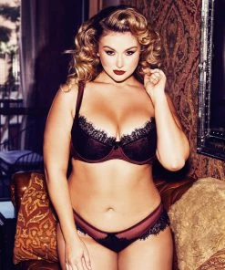 Playful Promises Karine Lace Overlay Brief Wine/Black Curve