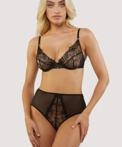 Playful Promises Marlowe Black Floral Embroidered High Waisted Brief Knickers