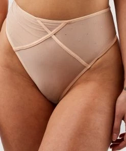 Playful Promises Nola Toffee Diamante Studded High Leg Thong