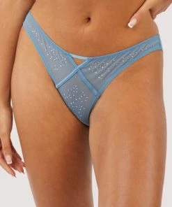 Playful Promises Olympia Storm Grey Diamante Detail High Leg Brief Knickers