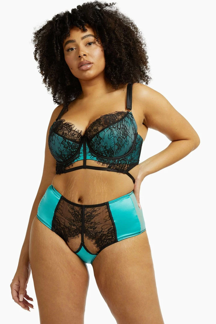 Playful Promises Henrietta Teal Lace Overlay High Waist Brief 10 Playful Promises Henrietta Teal Lace Overlay High Waist Brief