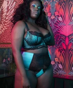 Playful Promises Henrietta Teal Lace Overlay High Waist Brief 20 Playful Promises Henrietta Teal Lace Overlay High Waist Brief