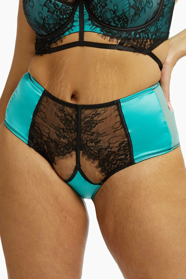 Playful Promises Henrietta Teal Lace Overlay High Waist Brief 8 Playful Promises Henrietta Teal Lace Overlay High Waist Brief