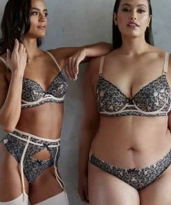 Playful Promises Luxe Bras Skull & Roses Embroidery Peach Brief