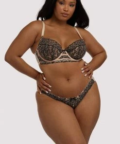 Playful Promises Luxe Bras Skull & Roses Embroidery Peach Brief