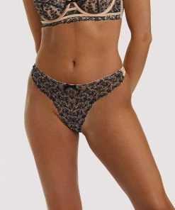 Playful Promises Skull & Roses Embroidery Peach Thong