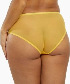 Playful Promises Outlet Vivienne Mustard Net Satin And Lace High Waist Brief