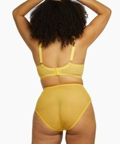 Playful Promises Outlet Vivienne Mustard Net Satin And Lace High Waist Brief