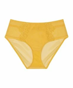 Playful Promises Outlet Vivienne Mustard Net Satin And Lace High Waist Brief