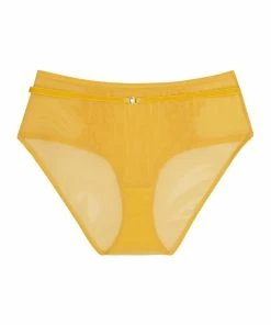 Playful Promises Outlet Vivienne Mustard Net Satin And Lace High Waist Brief