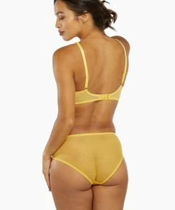 Playful Promises Outlet Vivienne Mustard Net Satin And Lace High Waist Brief