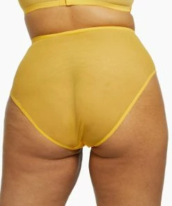 Playful Promises Outlet Vivienne Mustard Net Satin And Lace High Waist Brief