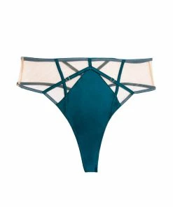 Playful Promises Luxe Bras Ramona Teal Strap Detail Illusion Mesh High Waisted Thong