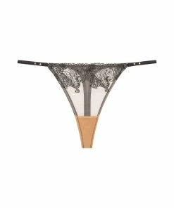 Playful Promises Tiger Peach Mesh Embroidered Thong Knickers