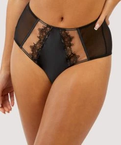 Playful Promises Wren Black Illusion Mesh And Satin High Waist Brief Luxe Bras