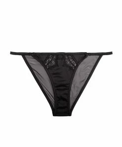 Playful Promises Wren Black Satin And Lace Tanga Brief Luxe Bras