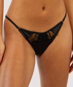Playful Promises Wren Black Satin And Lace Tanga Brief Luxe Bras