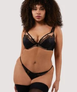 Playful Promises Wren Black Satin And Lace Tanga Brief Luxe Bras