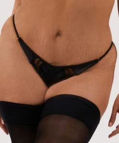 Playful Promises Wren Black Satin And Lace Tanga Brief Luxe Bras