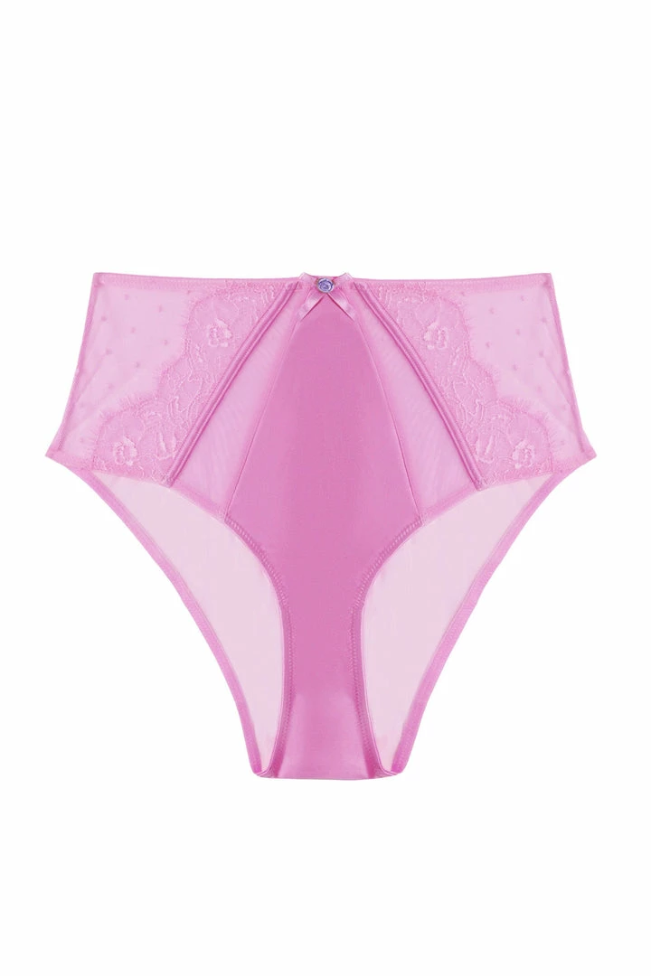 Playful Promises Ziggy Pink Lace And Spotted Mesh High Waisted Brief Knickers 9 Playful Promises Ziggy Pink Lace And Spotted Mesh High Waisted Brief Knickers