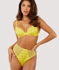 Playful Promises Knickers Audre Yellow Embroidery High Waisted Thong