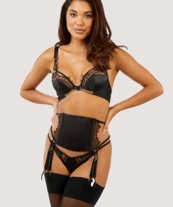 Playful Promises Wren Black Illusion Mesh And Satin Waspie Luxe Bras