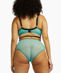 Outlet Playful Promises Henrietta Teal Lace Overlay High Waist Curve Brief