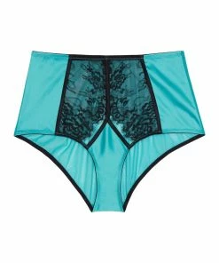 Outlet Playful Promises Henrietta Teal Lace Overlay High Waist Curve Brief
