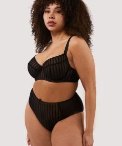 Playful Promises Curve Exclusive Presley Black Stripe And Lace Trim Bra Bras