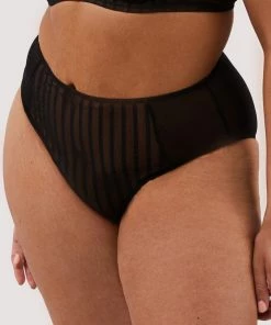 Playful Promises Curve Exclusive Knickers Presley Black Stripe And Lace Trim Brief