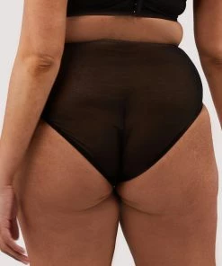 Playful Promises Curve Exclusive Knickers Presley Black Stripe And Lace Trim Brief