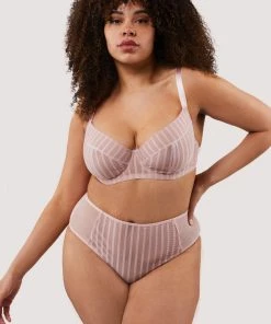 Playful Promises Curve Exclusive Knickers Presley Pink Stripe And Lace Trim Brief