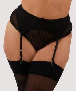 Playful Promises Curve Exclusive Presley Black Stripe And Lace Trim Suspender Suspenders