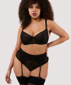 Playful Promises Curve Exclusive Presley Black Stripe And Lace Trim Suspender Suspenders