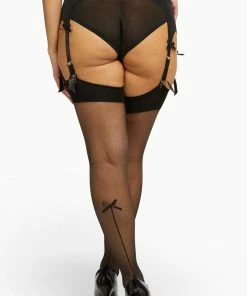 Playful Promises Bow Back Seamed Stockings Black
