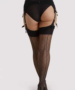 Playful Promises Hosiery Dotty Seamed Stockings With Bow Black