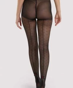 Playful Promises Dotty Seamed Tights With Bow Black Hosiery