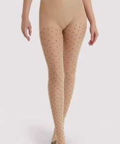Playful Promises Hosiery Dotty Seamed Tights With Bow Light Beige/Black 5 Playful Promises Hosiery Dotty Seamed Tights With Bow Light Beige/Black