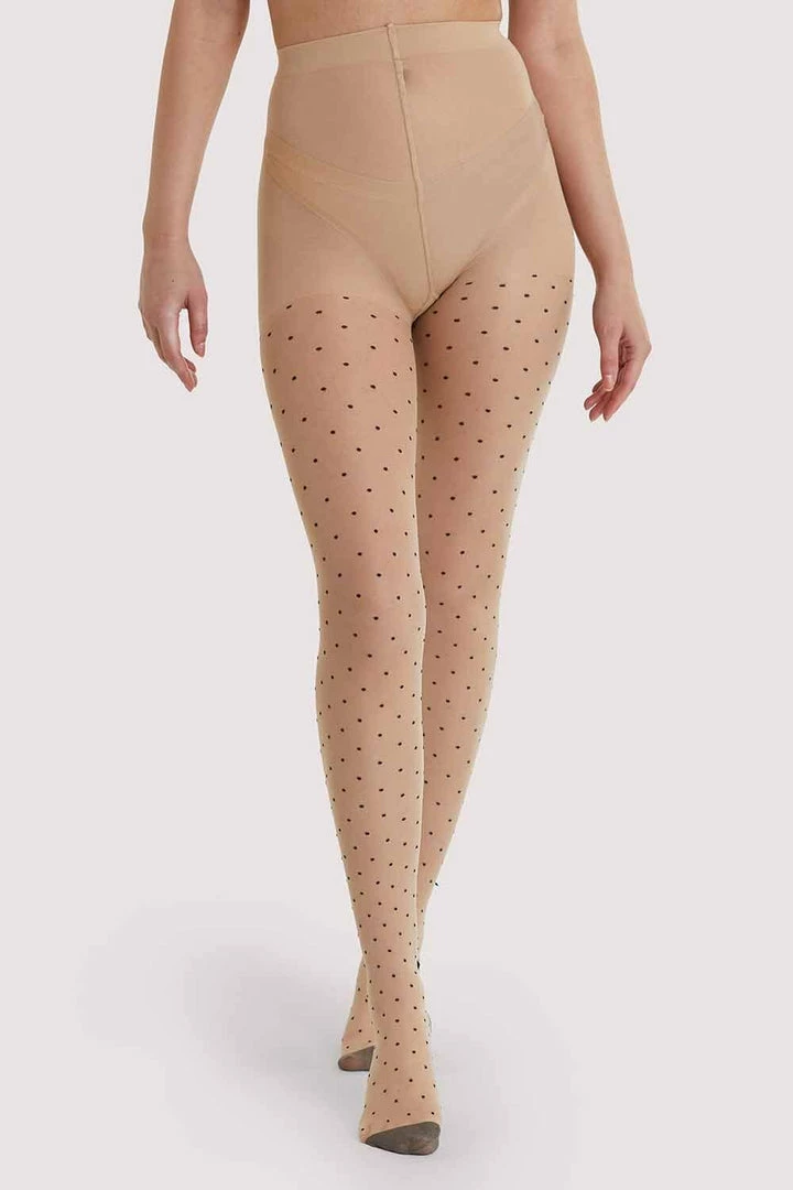 Playful Promises Hosiery Dotty Seamed Tights With Bow Light Beige/Black 4 Playful Promises Hosiery Dotty Seamed Tights With Bow Light Beige/Black