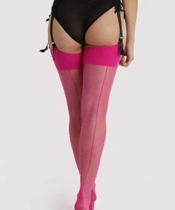 Playful Promises Pink Peacock Seamed Stockings Hosiery