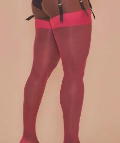 Playful Promises Pink Peacock Seamed Stockings Hosiery