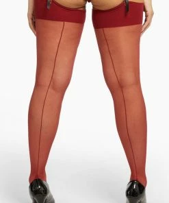 Playful Promises Seamed Stockings Merlot Hosiery