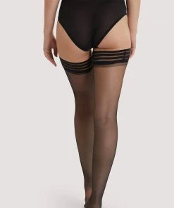 Playful Promises Hosiery Sheer Hoop Hold Ups Black
