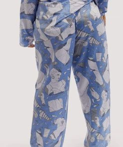 Playful Promises Nightwear Logan Spector Recycled Blue Statues Satin Trousers